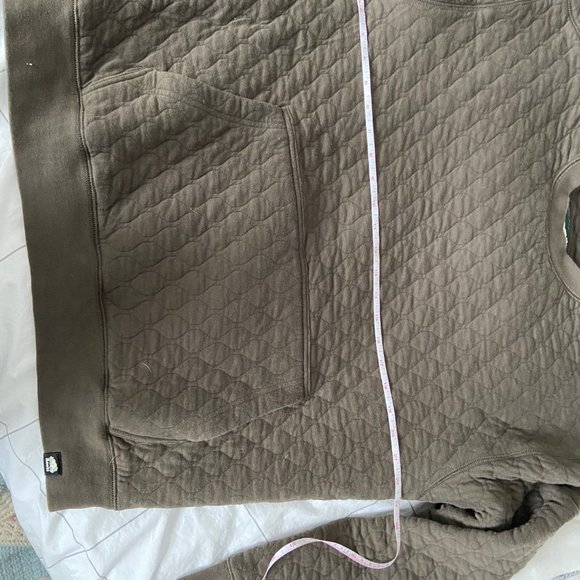 Roots CABIN to City Quilted Sweatshirt GUC Size Med Olive Green/Taupe Brown - Picture 10 of 13